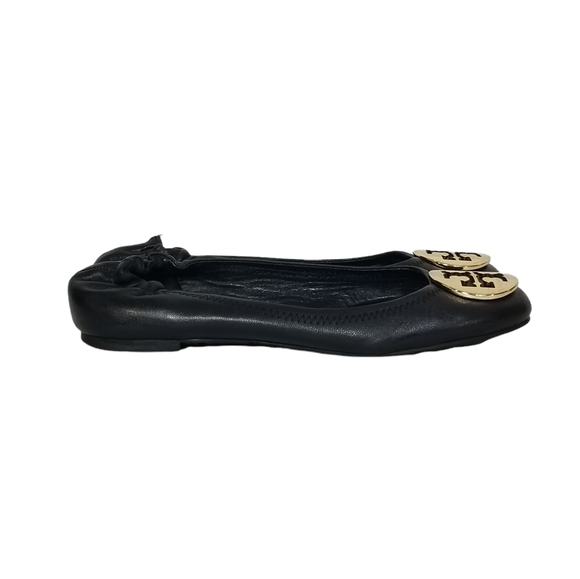 Tory Burch Reva Black Leather Ballet Ballerina Flats Gold Hardware Size 7.5 M - Picture 6 of 10